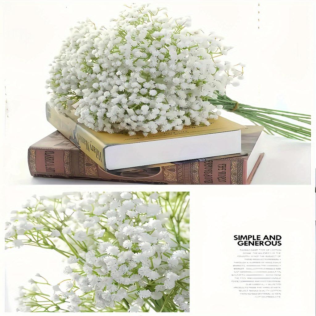 15pcs Artificial Flowers-Realistic White Plastic Gypsophila Bouquet for Weddings,Engagements,Valentine’s Day & Summer Home Decor
