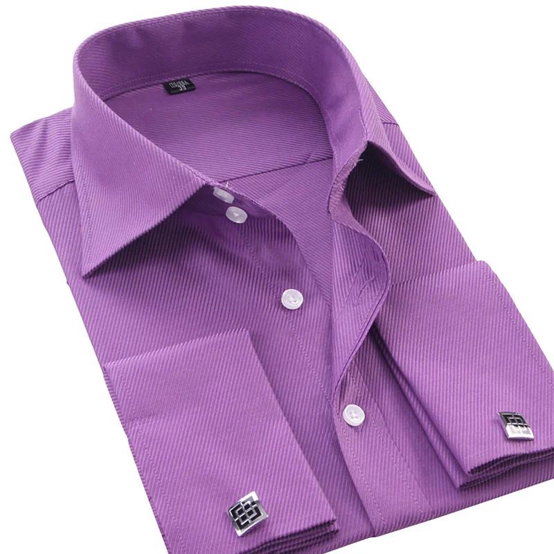 Wedding Shirt Men's Slim Fit Long Sleeve Business Dress Shirts with French Cuffs and Cufflinks Perfect for Formal Banquet