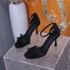 Fashion Heeled Women's Sandals Open Toe Stiletto Ladies Shoes 2025 Luxury Vintage Low Price Pvc Summer Comfortable Sale Trend Korea Shoe