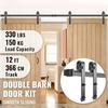 Sliding Barn Door Hardware Kit, 12FT Barn Door Kit, 330LBS Load-bearing Double Barn Door Hardware Kit, Carbon Steel Barn Door Track, Darn door for
