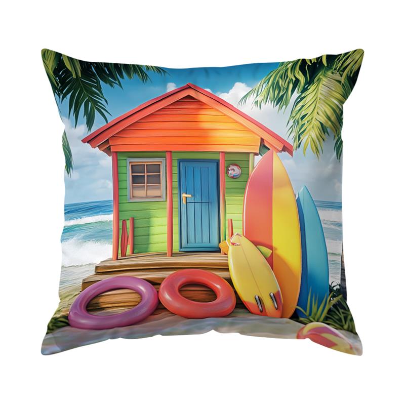 

Pillowcase Summer Beach Vacation Watercolor Painting Throw Pillow Covers 45X45cm For Sofa, Bed, Car, Living Room Home Decor 16x16Inch