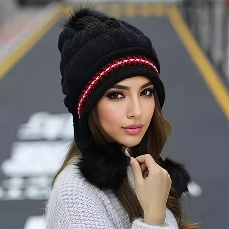 Cappello Invernale Caldo Morbido in Pelliccia Cappello con Paraorecchie Foderato in Pile per Donna Berretto Lavorato a Maglia Casual Largo Cappuccio Termico Spesso per Clima Freddo