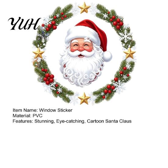 Holiday Glass Decals Christmas Window Clings, Cute Santa Claus Wreath Sticker, Cartoon Clings Static Decal for Office Shop Winter Party Decoration