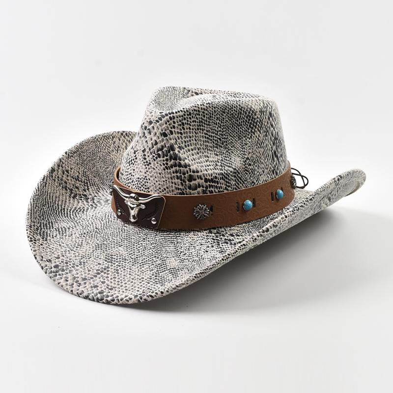Fashion Cow Head Decorate Western Cowboy Hat Vintage Gentleman Jazz Hats for Men Panama Cowgirl Hat