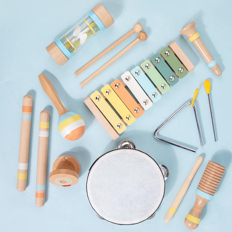 Wooden Orff Percussion Children's Vocal Enlightenment Sand Hammer Ringboard Hand-clapped Bell Knocking Instrument Educational Toy