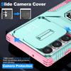For Samsung Galaxy S23 Ultra Case Slide Lens Lid PC+TPU Phone Cover Kickstand Shell