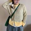 Autumn and winter new soft waxy retro crew neck sweater jacket women's loose lazy contrasting colors gentle wind knitted cardigan
