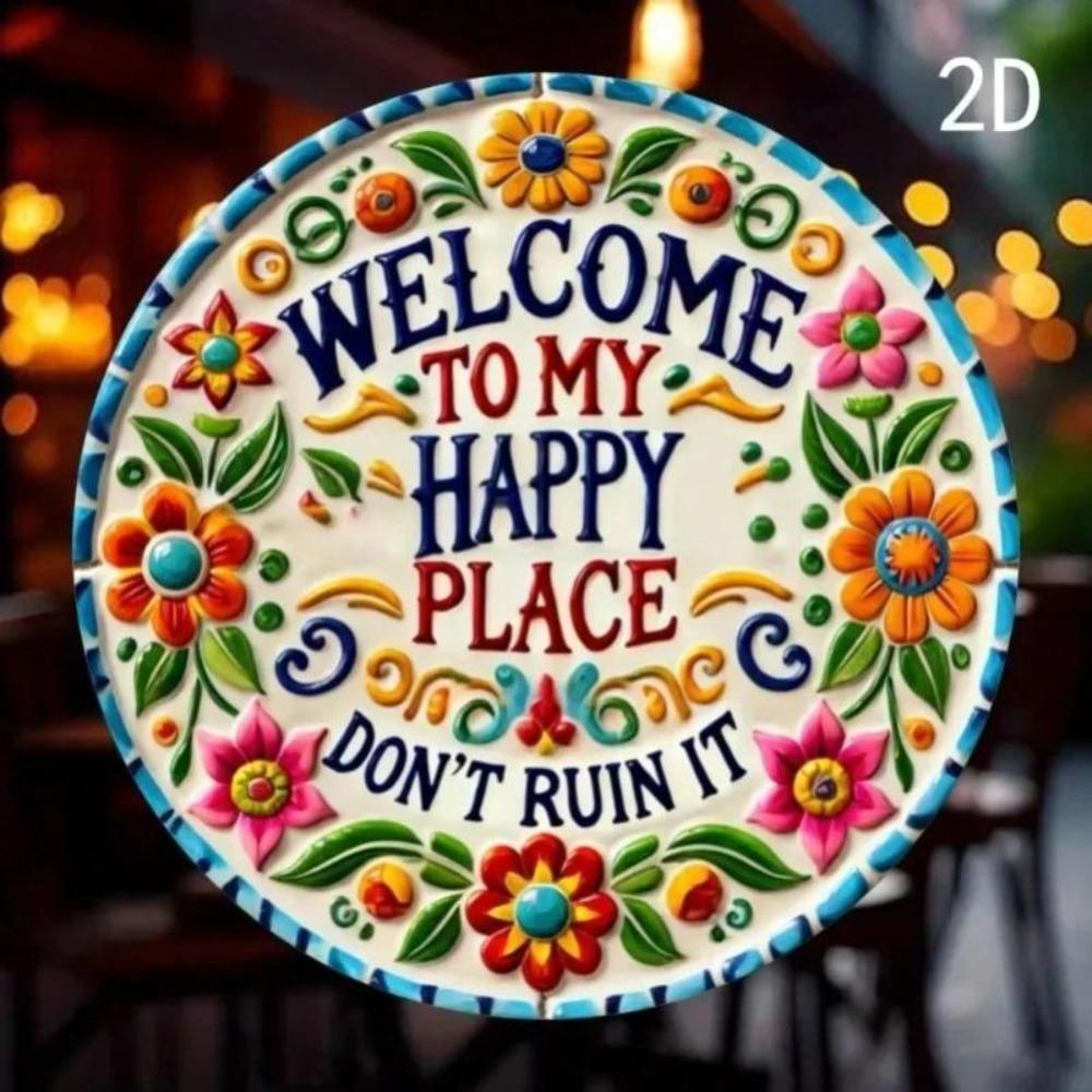 Happy Place Metal Wall Art 2D Flat Print Chic Decor Living Room Bedroom Office Durable