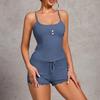 Summer Solid Button Elasticity Pajamas Set for Women Homewear Sexy Slim Pijama Sling Crop Tops and Shorts 2 Pieces Set Sleepwear