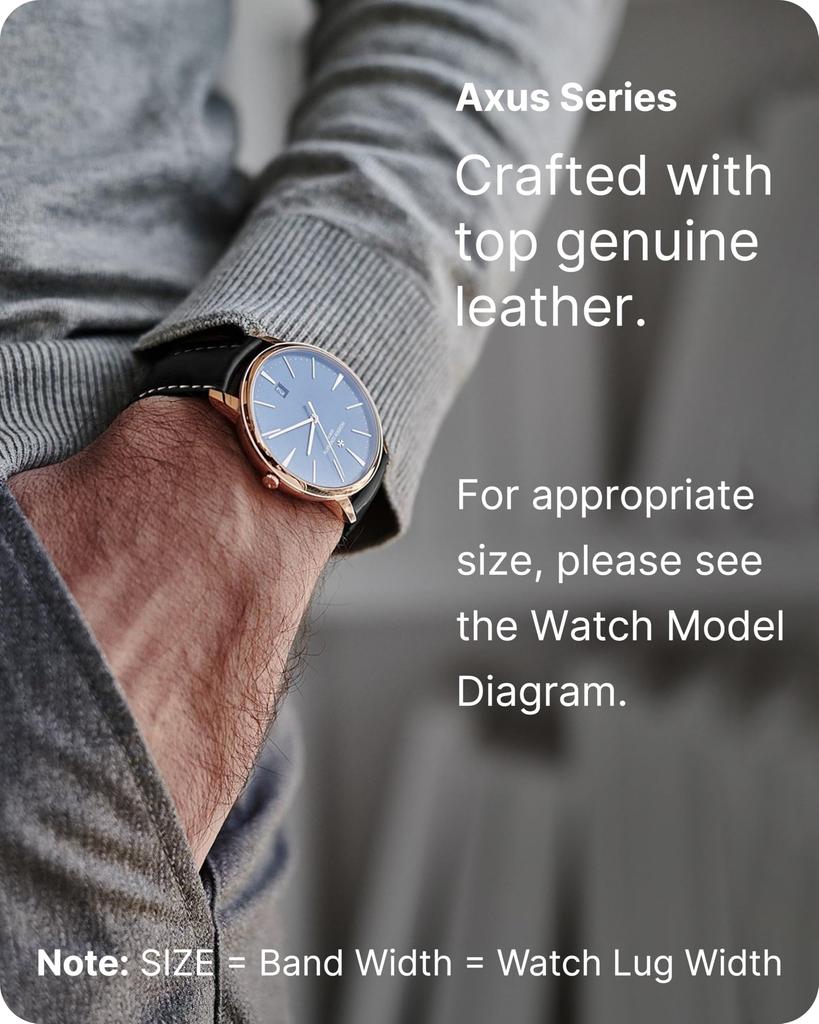 Fullmosa 22mm Genuine Top Grain Leather Watch Replacement Strap for Smartwatches and for Men and Women Strap, Watches, Black,