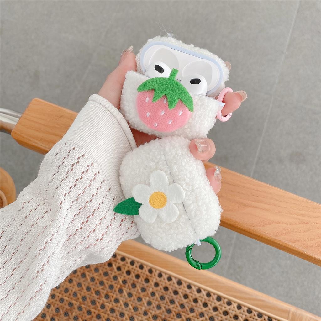Autumn and Winter Plush Strawberry Flower for Apple AirPods 1 Generation Bluetooth Headset Case Pro1 Headphone Case 1st Generation