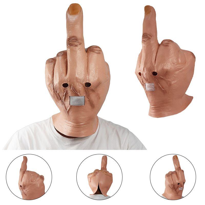 Middle Scary Finger Halloween Mask Latex Full Head Costume Party Cosplay Prop