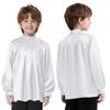 Boys Praise Liturgical Dance Tops Mock Neck Long Sleeve Back Invisible Zipper Satin Top