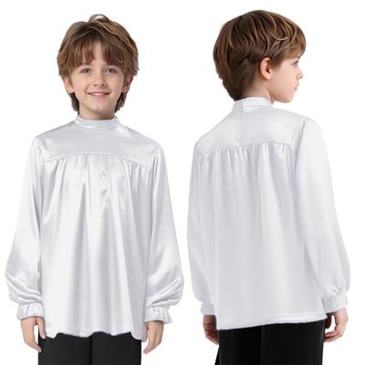 Boys Praise Liturgical Dance Tops Mock Neck Long Sleeve Back Invisible Zipper Satin Top