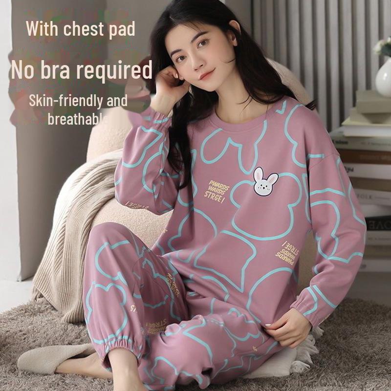 Women's Long-Sleeve Padded Pajamas, Cute Cartoon Style, Large-Size, Spring & Autumn Homewear, 2024 New Collection.