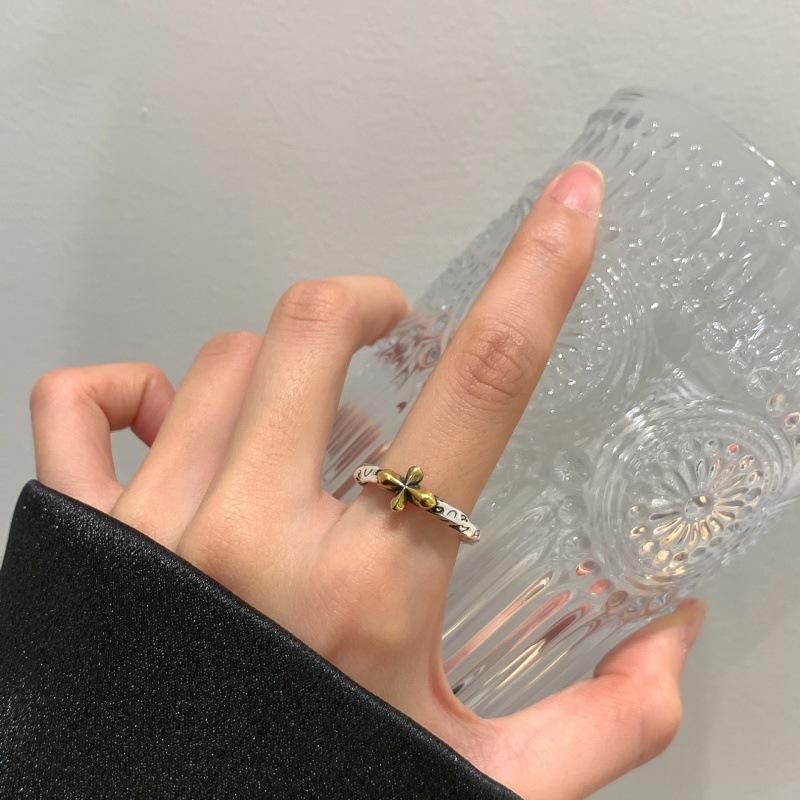 Niche Design Sense High Sense Graffiti Mobius Retro Fashion Love Cross Open Index Finger Ring Women Adjustable opening