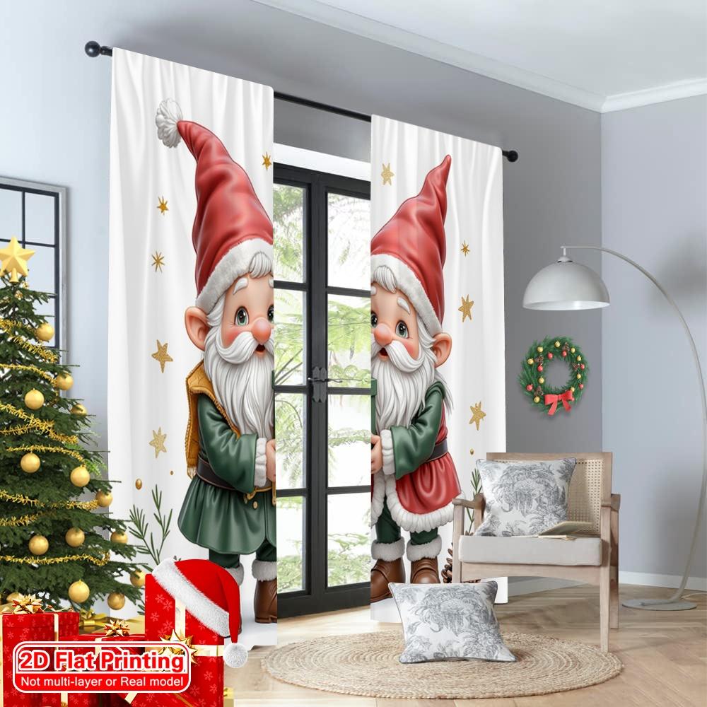 2pcs 2D Flat Printing Merry Christmas Drapes Christmas Gnomes Gift Giving Fabric Without Electricity Holiday Decorations Use for