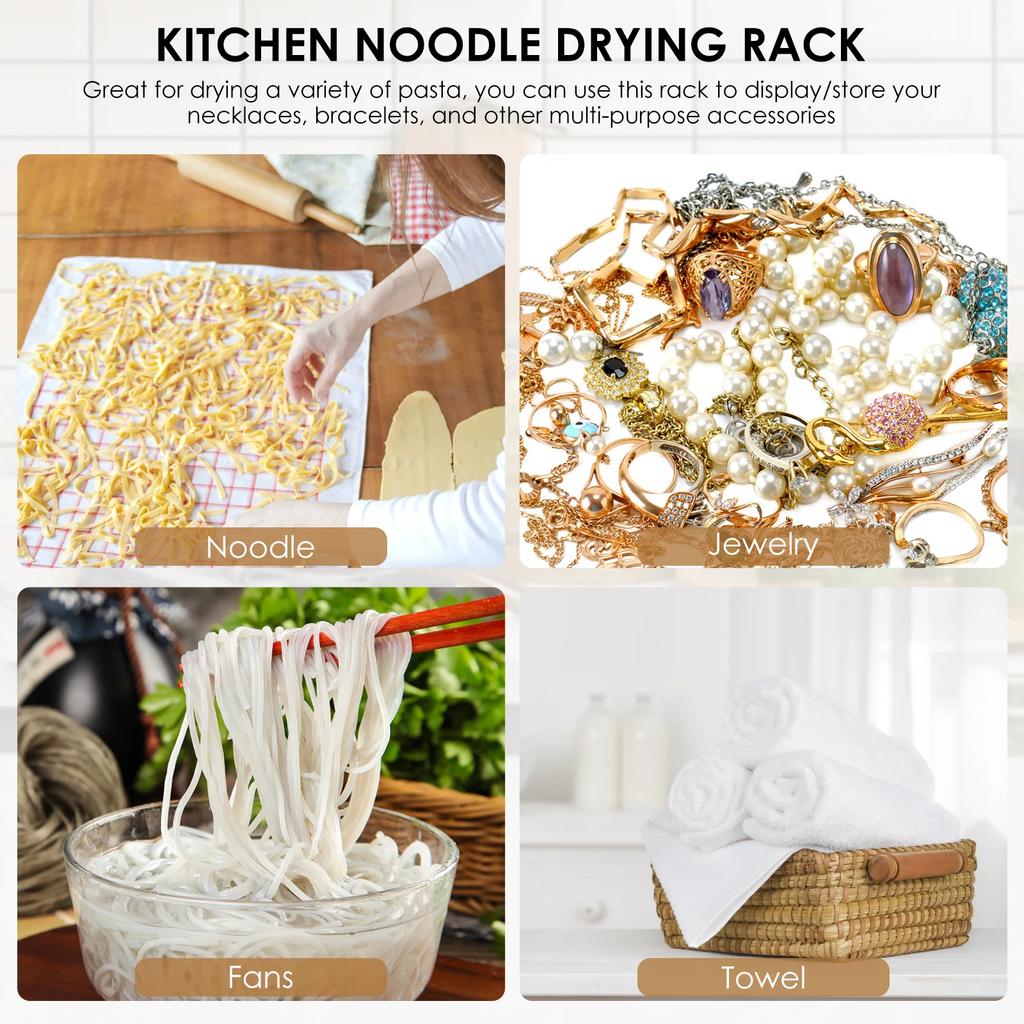 Pasta Drying Rack with 8 Bars Wooden Noodle Drying Rack Detachable Pasta Dryer Stand Portable Noodle Hanging Rack Household