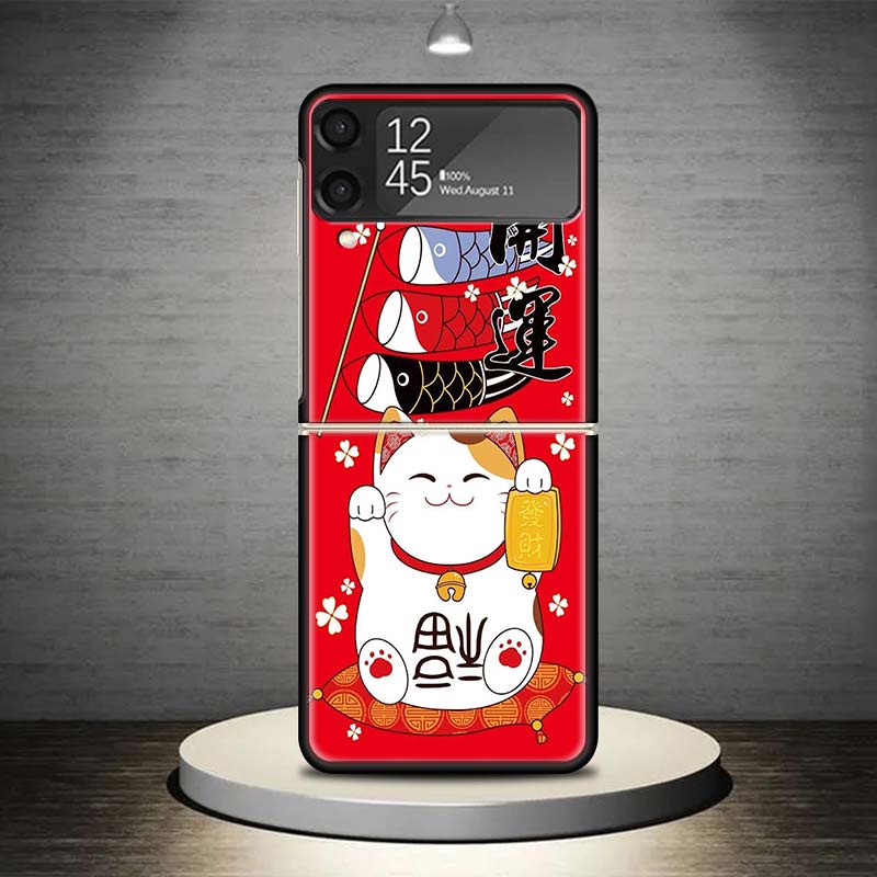 

Lucky Cat Maneki Neko Japanese Phone Case For Samsung Galaxy Z Flip 7 6 5 4 3 5G Shockproof Cover Z Flip7 Flip6 ZFlip5 Flip3 Fli Samsung Z Flip 7