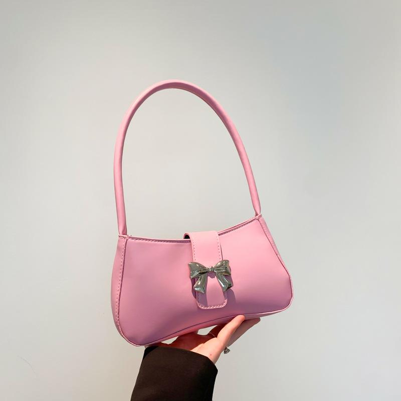 Casual texture butterfly decorative bag women's 2025 new trendy fashion simple solid color foreign style single shoulder armpit baguette