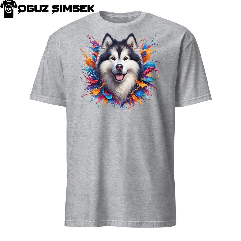

Vibrant Alaskan Malamute Dog Unisex T-Shirt: Colorful Canine Splendor! L