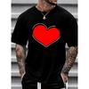 European Size Men's Graphic T Shirts Oversized Retro Print Bold Red Heart Design Streetwear Style Breathable Lightweight | Men's Casual Top