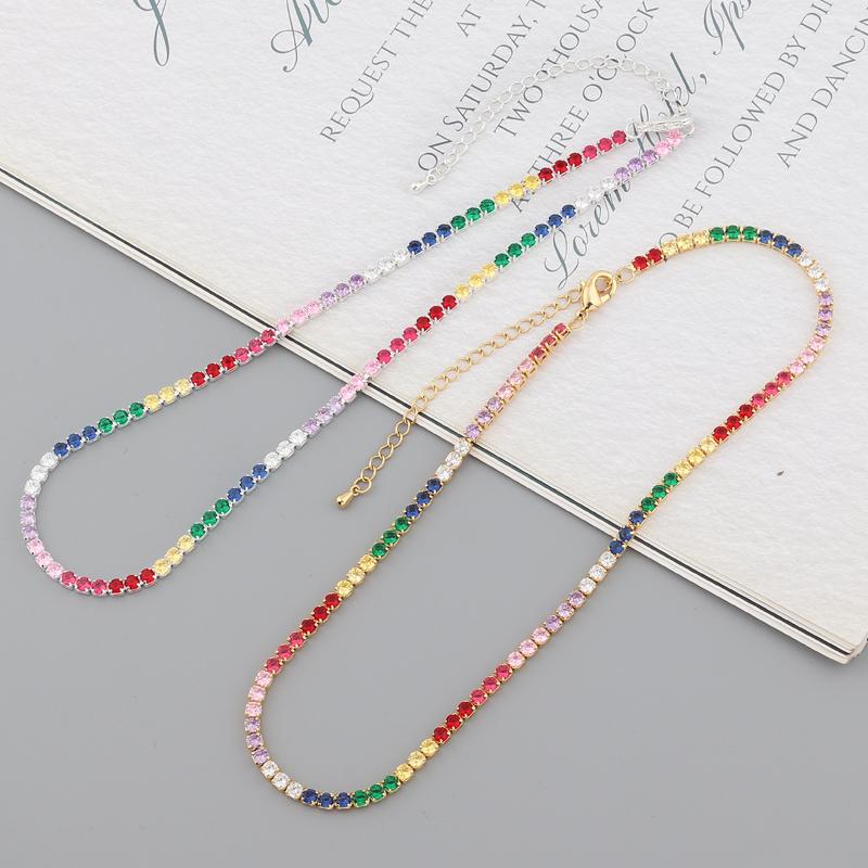 Rainbow Tennis CZ Chain Choker Necklaces Mixed Color Summer Jewelry for Women Short Necklace Wholesale/Dropshipping