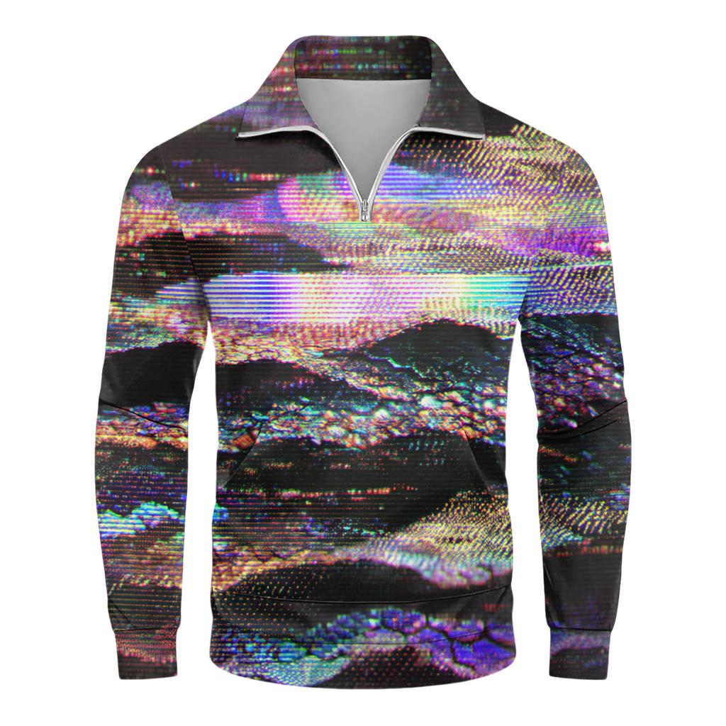 Men's Loose Casual 1/4 Zip Sweatshirt Fashion Printed Long Sleeve Top With Pockets