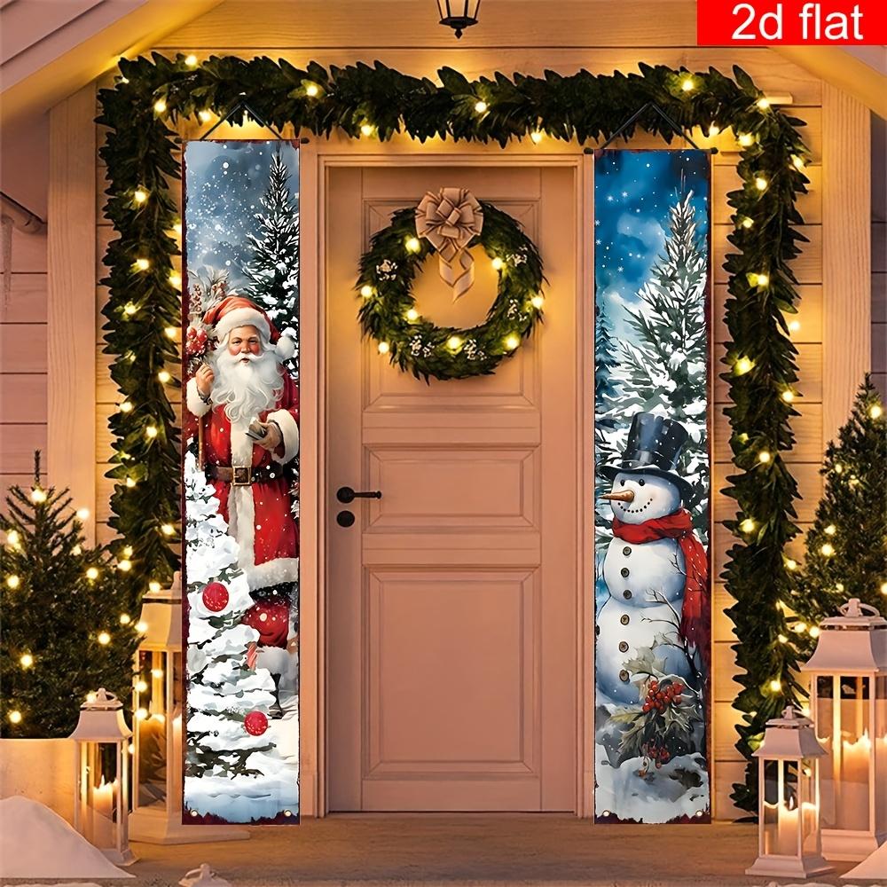 Merry Christmas Couplet Banner Santa Claus Snowman 1 Pair Polyester Indoor Outdoor Decor