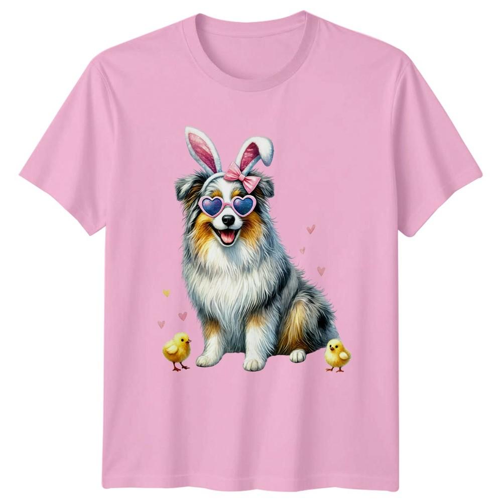 Dog Wearing Bunny Ears And Heart Unisexs TShirt Australian Shepherd Easter