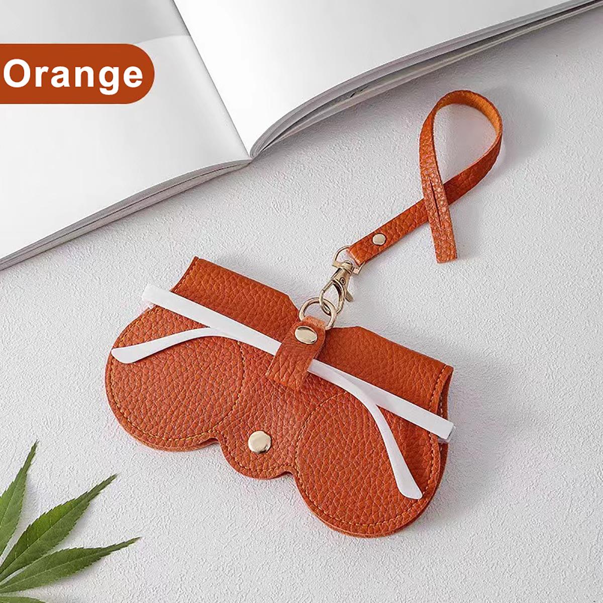 Litchi Reliëf Brilhoesje Schattig Hangend PU Leer Zonnebril Leesbril Opbergtas Draagbare Reisbrilhouder oranje