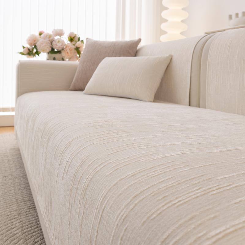 Forenklet Solid Tykk Sklisikker Chenille Sofatrekk Geometrisk Linjedesign Universalt Sofaputetrekk Fire Årstider