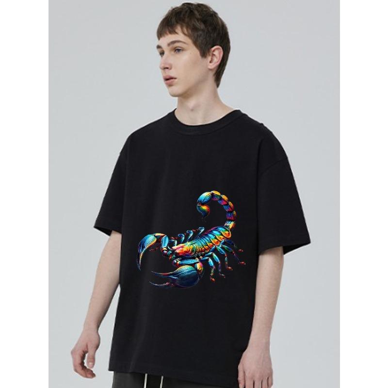 Black T-Shirt with Colorful Scorpion Print for Casual Wear