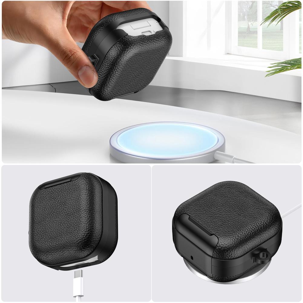 1 Pcs Protective Cover With Secure Lock & Stand For Samsung Galaxy-Buds 4/4pro Earphone Cover Leather Frame Protective Case