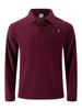 Autumn Solid Color Waffle Knit Lapel Pocket Button Long Sleeve Polo Shirt