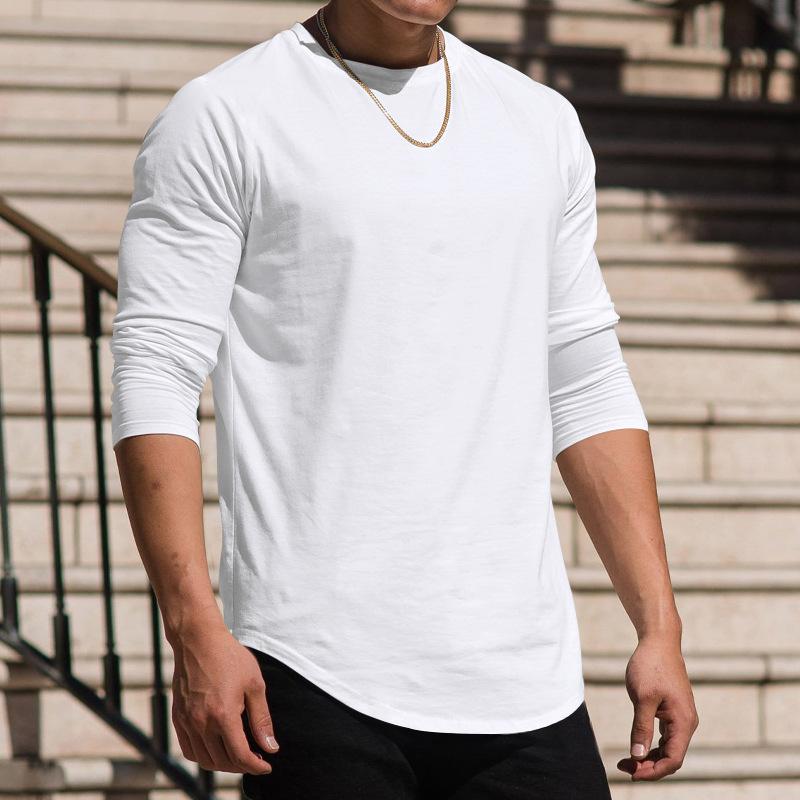 Autumn Winter Tops Fashion Men's T-shirt Long Sleeved Casual Round Neck Solid Color Top Base T-shirt