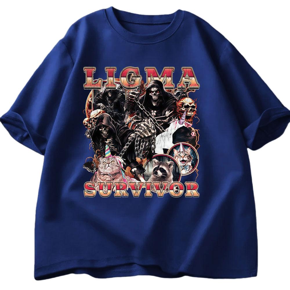 Ligma Survivor Fun Skeleton Fans Tshirt Summer Mens Womens Casual Cotton Tshirt Fashion Oversized Street Y2K Tshirt