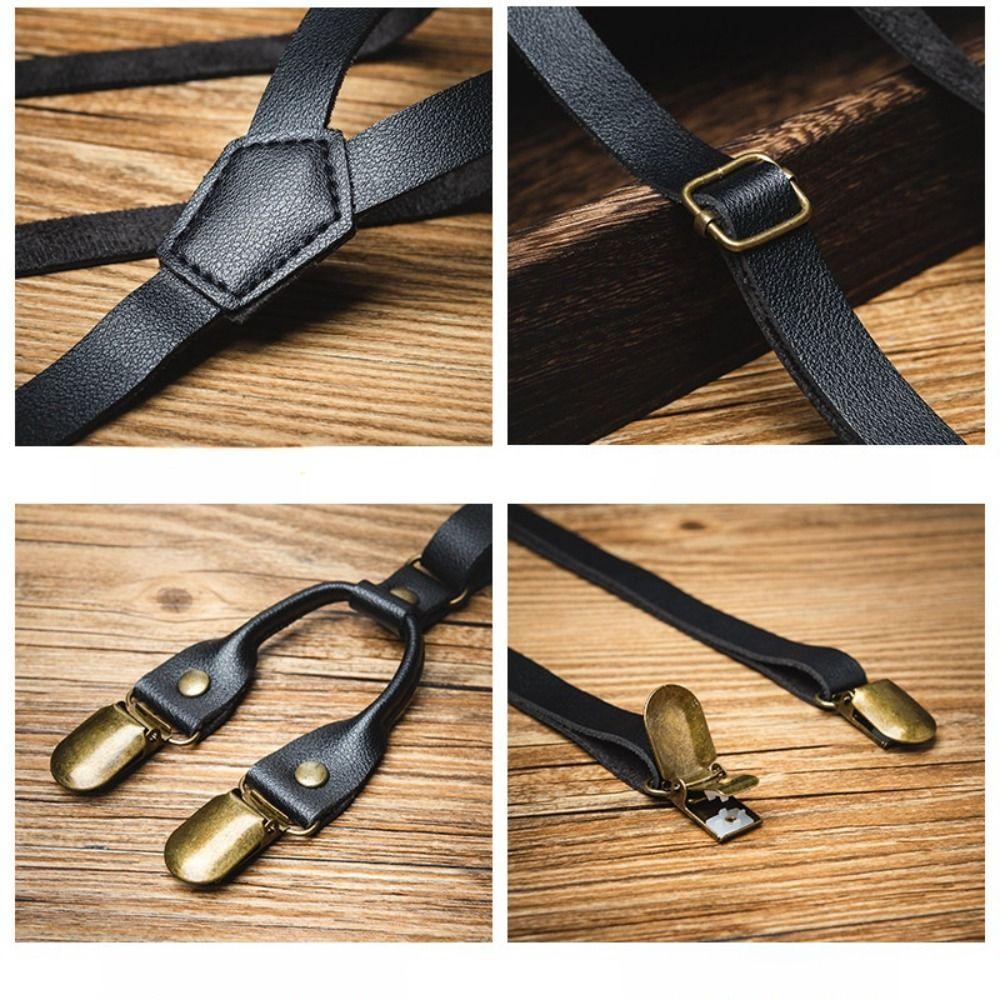 Retro Suspenders for Men Black Suspender Clip Simple Leather Suspenders  Business