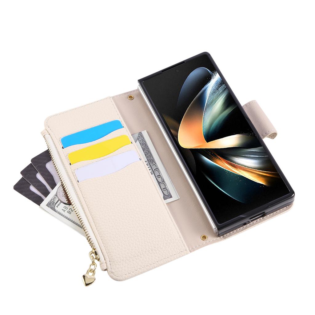 Crossbody Zipper Wallet Card Holder Leather Case for Samsung Galaxy Z Fold 7 6 5 Fold7 Fold6 5G Lanyard Strap Ring Holder Cover
