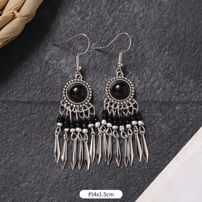 Bohemian earrings retro personality simple long fringed earrings women's high-end vacation style earrings