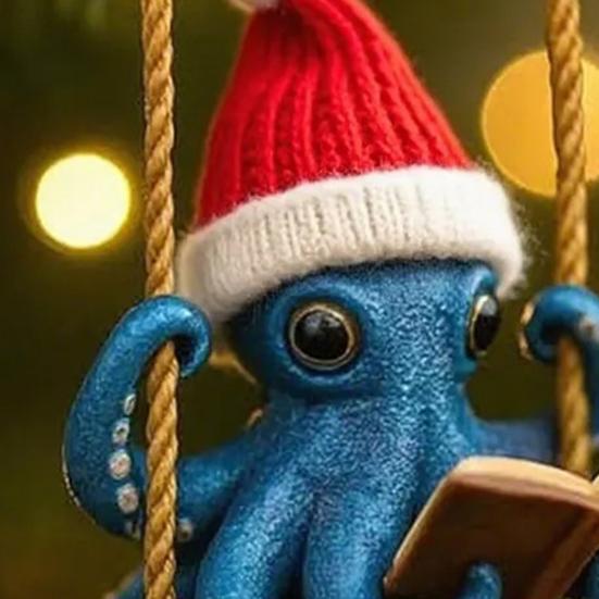 Octopus Reading Ornament Blue Octopus Reading Swing Ornament Sea Creature Christmas Tree Hanging Decor Squid Art Collection Gifts for Ocean Lovers