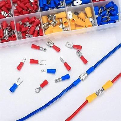 140/280 Stück Kabel-Kaltpressklemmen Klemmenkasten isolierter Klemmenblock Gabel-Paarverbinder Werkzeugkasten Kabelschuh Gabel-Crimpring