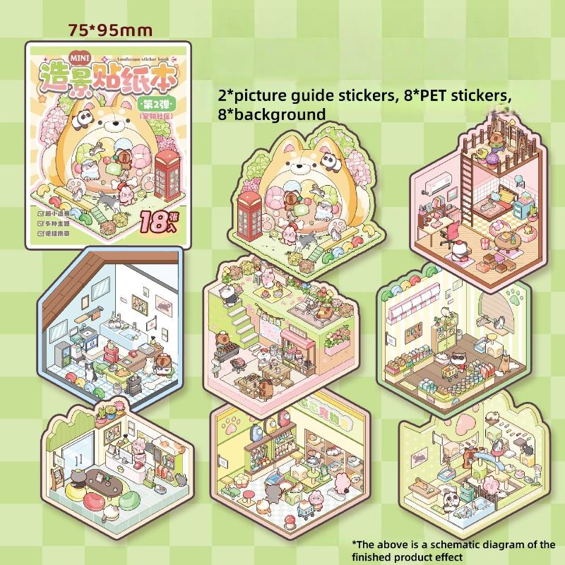 DIY Mini Scenery Sticker Book Visual Stacking Stickers Stationery For Kids Creative Miniature Scene Material Birthday Gift