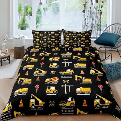 Parure de lit avec housse de couette pour excavatrice, housse de couette en microfibre pour camion tracteur, ensemble de literie pour garçons et adolescents