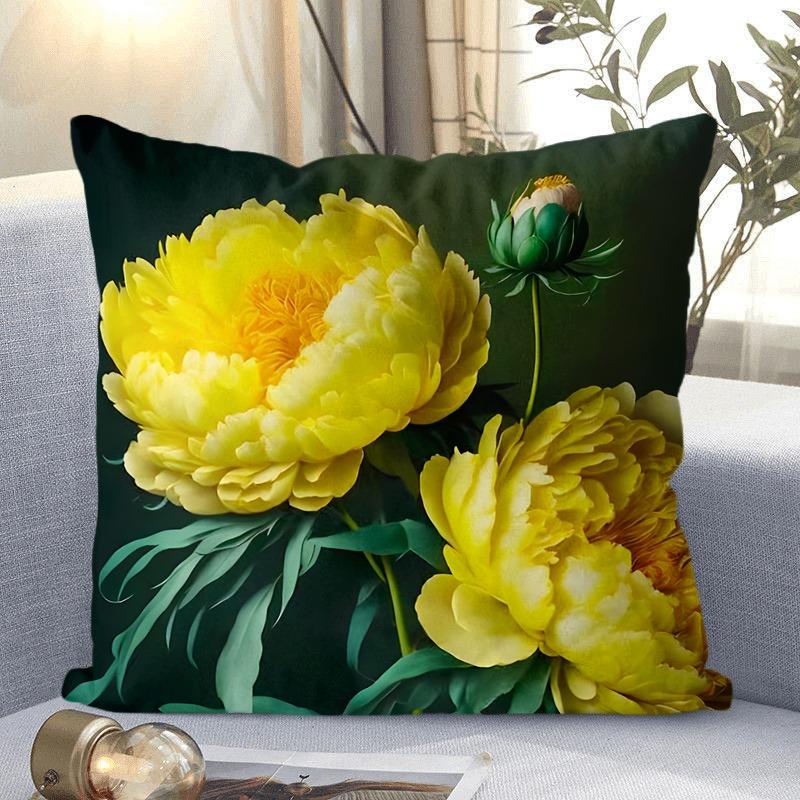 Rose Flower Print Decorative Pillowcase Bedroom Living Room Square Cushion Pillowcase