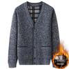 Men's Grey Plus Velvet Cardigan Sweater - Autumn/Winter Warm Knitwear for Middle-aged and Elderly