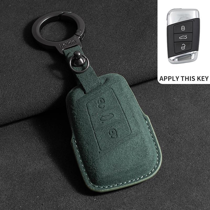 Wildleder Autoschlüsselhülle Abdeckung Schlüsselanhänger Für VW Volkswagen Golf 7 MK7 Tiguan MK2 Golf 8 ID.3 ID.4 MK8 Cupra Für Skoda Octavia Kodiaq
