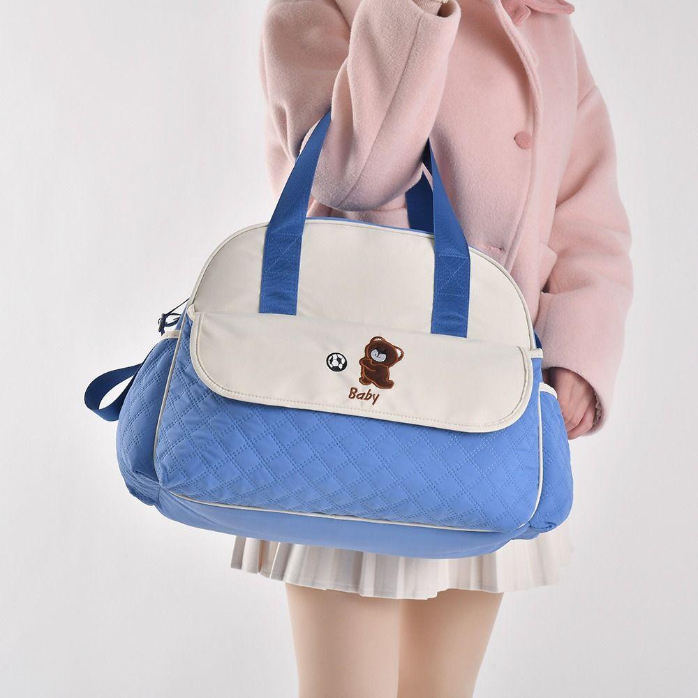 Bear Pattern Cartoon Mommy Bag Large Capacity Portable Diaper Bag Mommy Crossbody Bag Daily Use