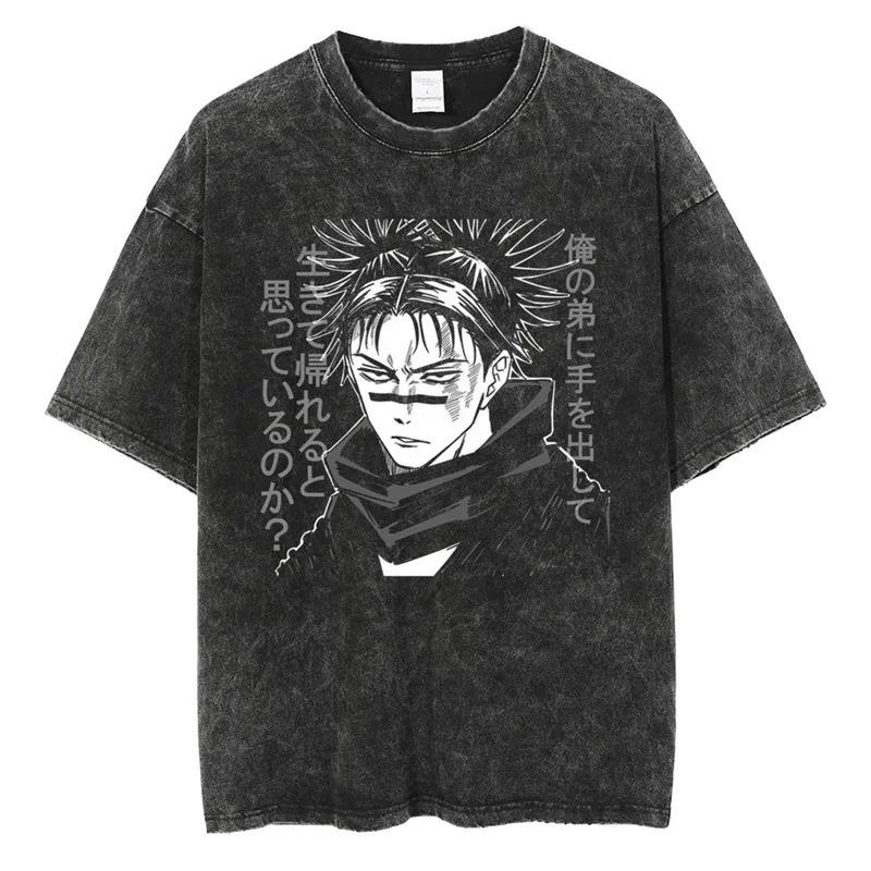 Jujutsu Kaisen Vintage Washed Men's T-shirt Oversized Tee Shirt Anime Manga Short Sleeved Harajuku Men Clothes Cotton High Quality Short Sleeves