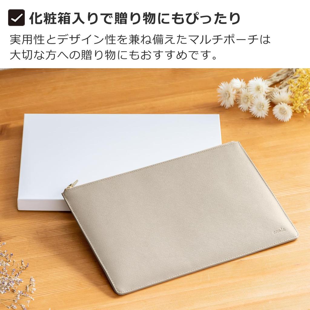 Corale Leather Multi-Pouch for Gadgets, Large, Fits 11-inch iPad, Travel, Slim, Large Capacity, Bag-in-Bag, Clutch Bag (Grey Beige)